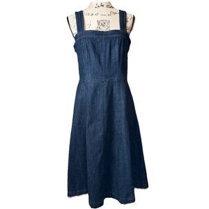 Steve Madden Dolly Denim Fit And Flare Dress with Pockets Size 10 Pin Up Retro